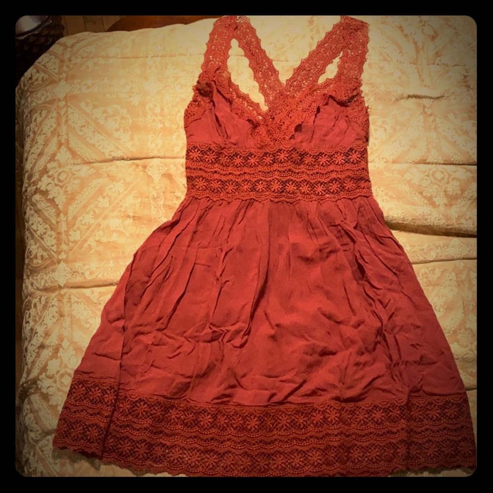Forever21 Burgundy LACE Red Beach Woven Rust Dress